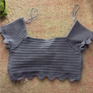 Blue Knit Off-Shoulder Top
